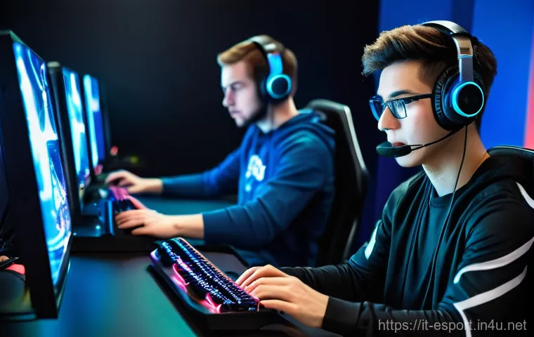 e스포츠 프로팀 연습실 공개 - **Prompt 1: Intense Gaming Session in a High-Tech Gaming House** "A diverse group of five profes...