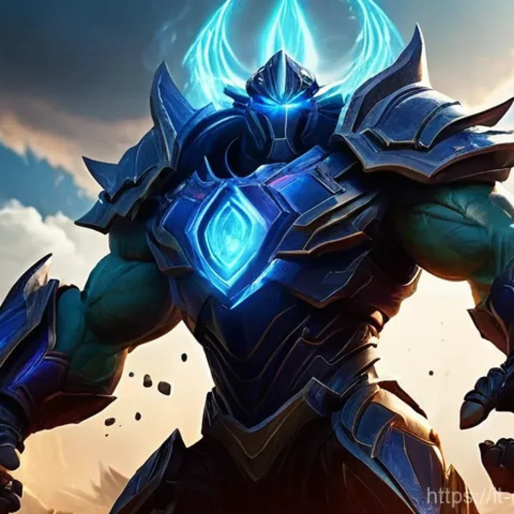 롤 챔피언 궁극기 비교 - **Malphite: Unstoppable Force** "A colossal rock elemental, Malphite, is depicted mid-air, charg...