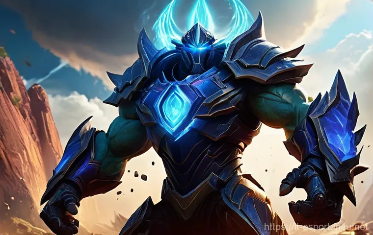 롤 챔피언 궁극기 비교 - **Malphite: Unstoppable Force** "A colossal rock elemental, Malphite, is depicted mid-air, charg...