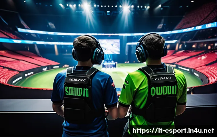 CS GO 명경기 다시보기 - A high-intensity esports scene depicting a professional CS:GO match in a large arena filled with an ...