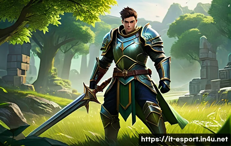 롤 신규 유저 가이드 - A dynamic fantasy battle scene featuring a beginner-friendly champion inspired by Garen from League ...