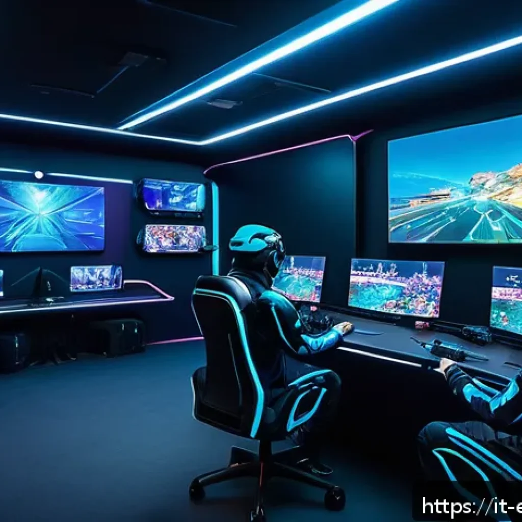 롤 AI 봇 시스템 발전 - A futuristic esports training room featuring advanced AI bots designed for League of Legends practic...